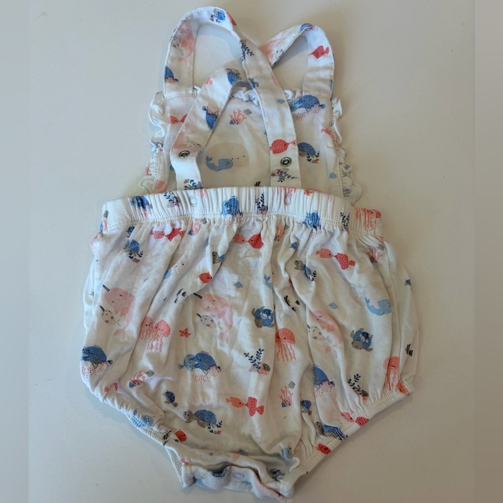 Angel Dear White Romper with Pink and Blue Sea Motif - Picture 2 of 4